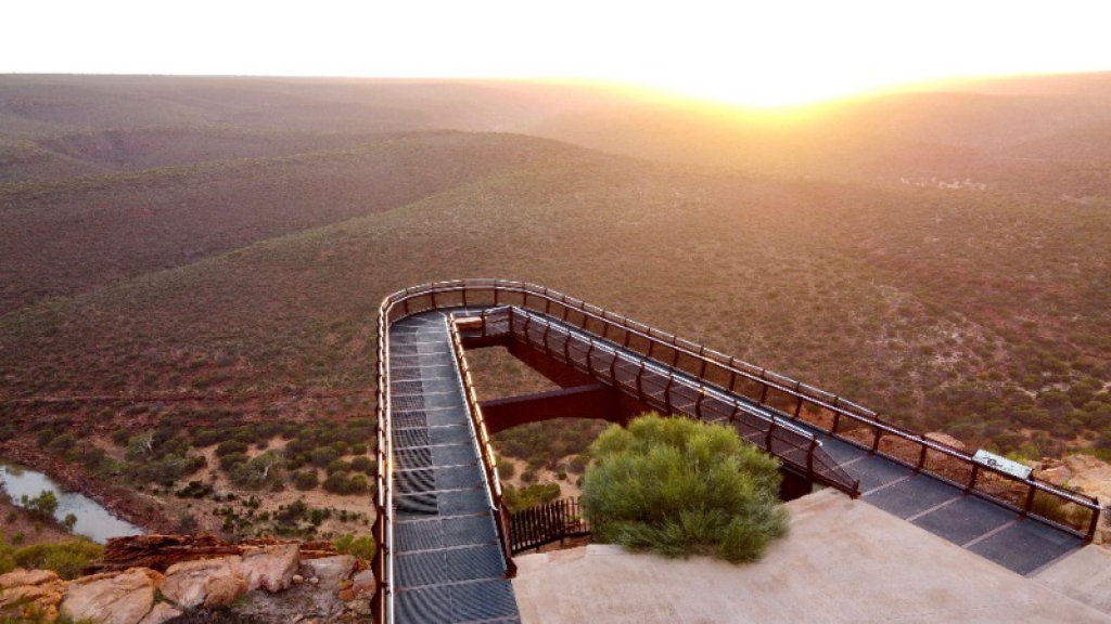 Sunrise view from the Kalbarri Skywalk overlooking the Murchison River Gorge in Western Australia