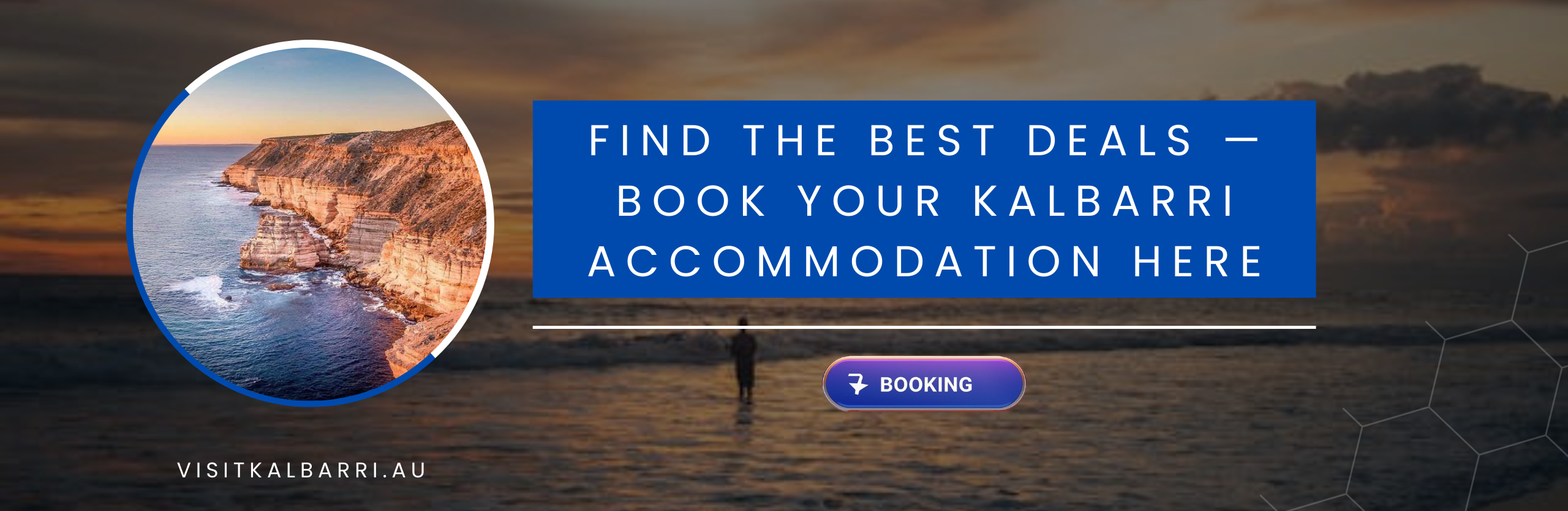 “Kalbarri coastal cliffs at sunset promoting the best deals for booking Kalbarri accommodation online
