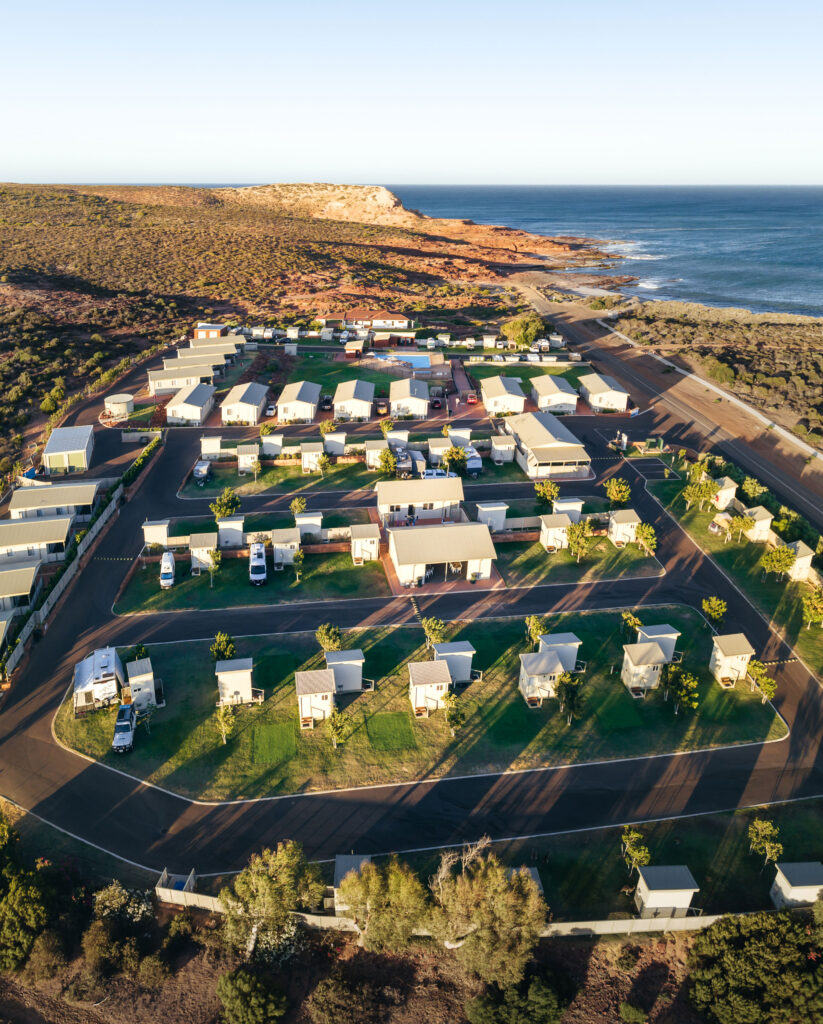 Kalbarri Red Bluff Tourist Park, a popular option for dog friendly camping in Kalbarri with caravan sites and accommodation near the coast.